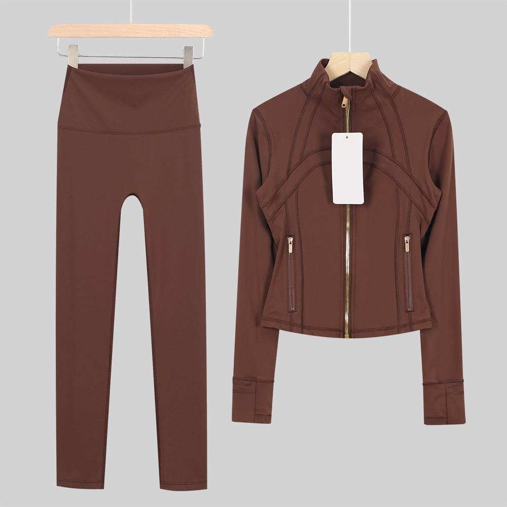 Women's Cropped Stand Collar Yoga Jacket Set | 9/4 Length Slim Fit Workout Tracksuit | Breathable Activewear for Gym & Lounge