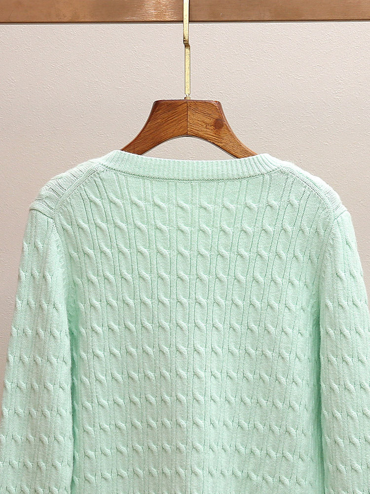 Women's Spring Mint Cable Knit Cardigan Jacket