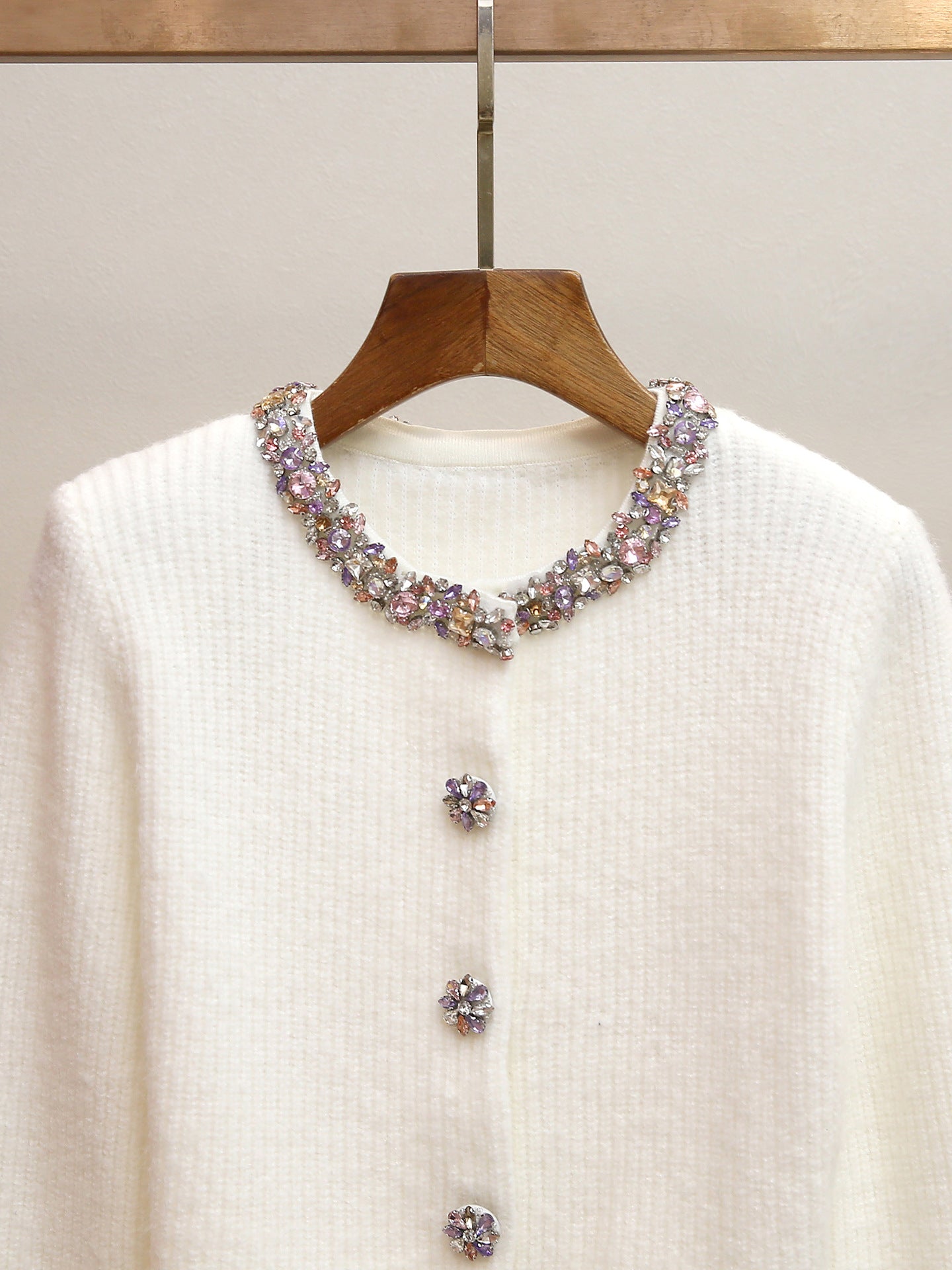 Women's Spring Rhinestone Cropped Cardigan, French Chic Elegant Dressy Knit Sweater Jacket