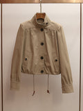 Khaki Retro Cropped Trench Jacket | Spring Utility Windbreaker Coat