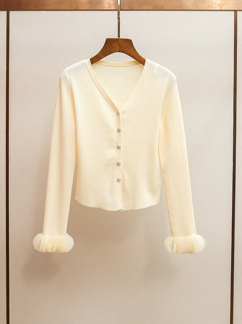 Cream Knit Cardigan & Floral Tulle Skirt Two-Piece Set | Spring Gentle Co-ord