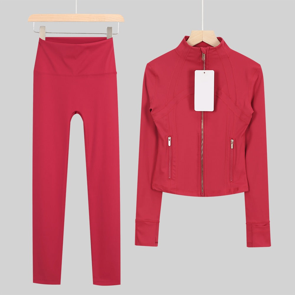 Women's Cropped Stand Collar Yoga Jacket Set | 9/4 Length Slim Fit Workout Tracksuit | Breathable Activewear for Gym & Lounge