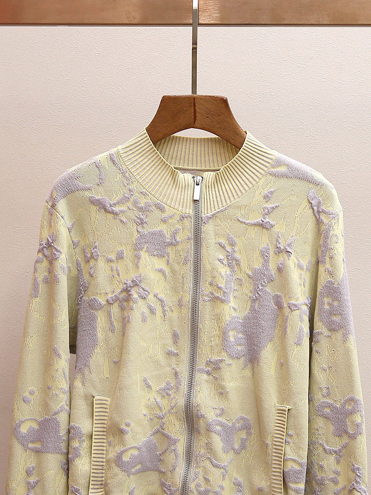 Women's Spring Textured Jacquard Zip Up Knit Jacket