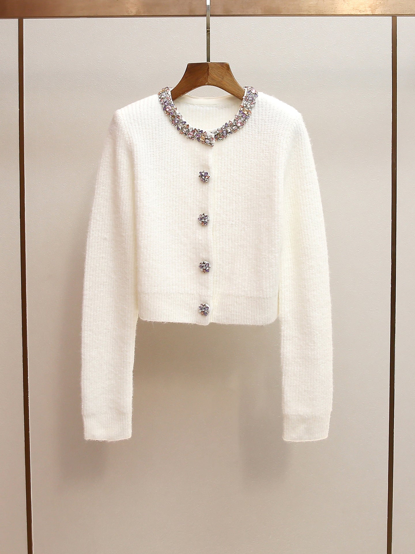 Women's Spring Rhinestone Cropped Cardigan, French Chic Elegant Dressy Knit Sweater Jacket