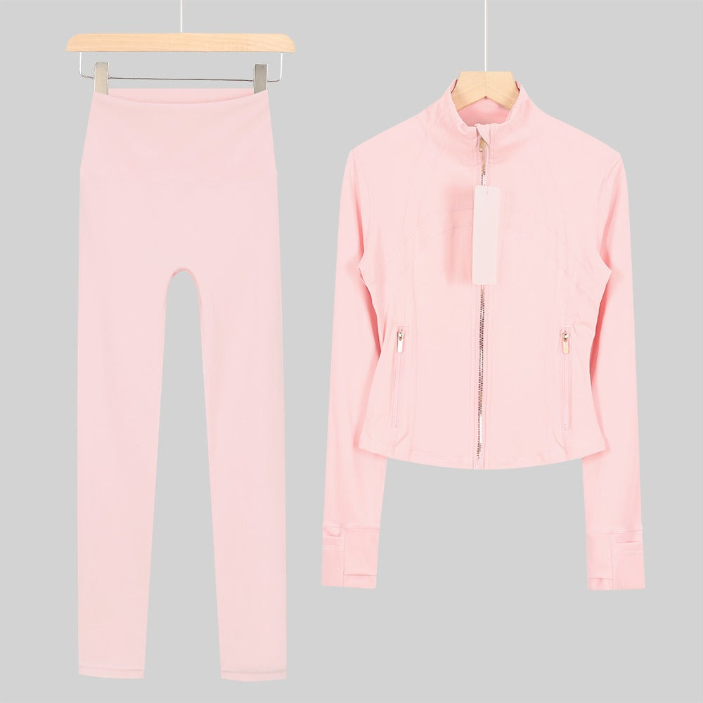 Women's Cropped Stand Collar Yoga Jacket Set | 9/4 Length Slim Fit Workout Tracksuit | Breathable Activewear for Gym & Lounge