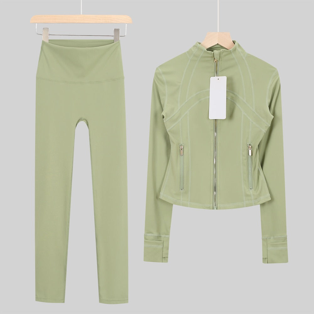 Women's Cropped Stand Collar Yoga Jacket Set | 9/4 Length Slim Fit Workout Tracksuit | Breathable Activewear for Gym & Lounge
