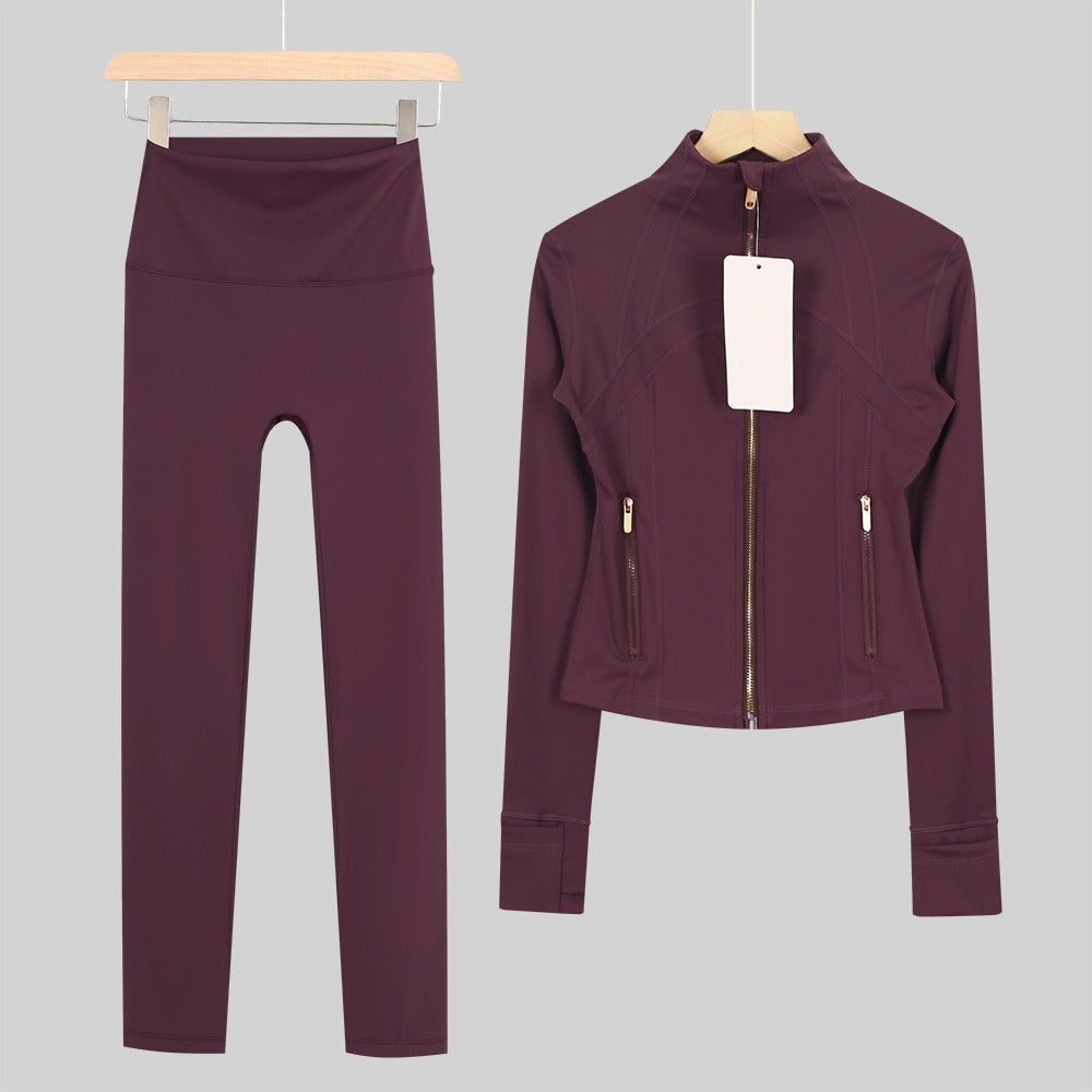 Women's Cropped Stand Collar Yoga Jacket Set | 9/4 Length Slim Fit Workout Tracksuit | Breathable Activewear for Gym & Lounge