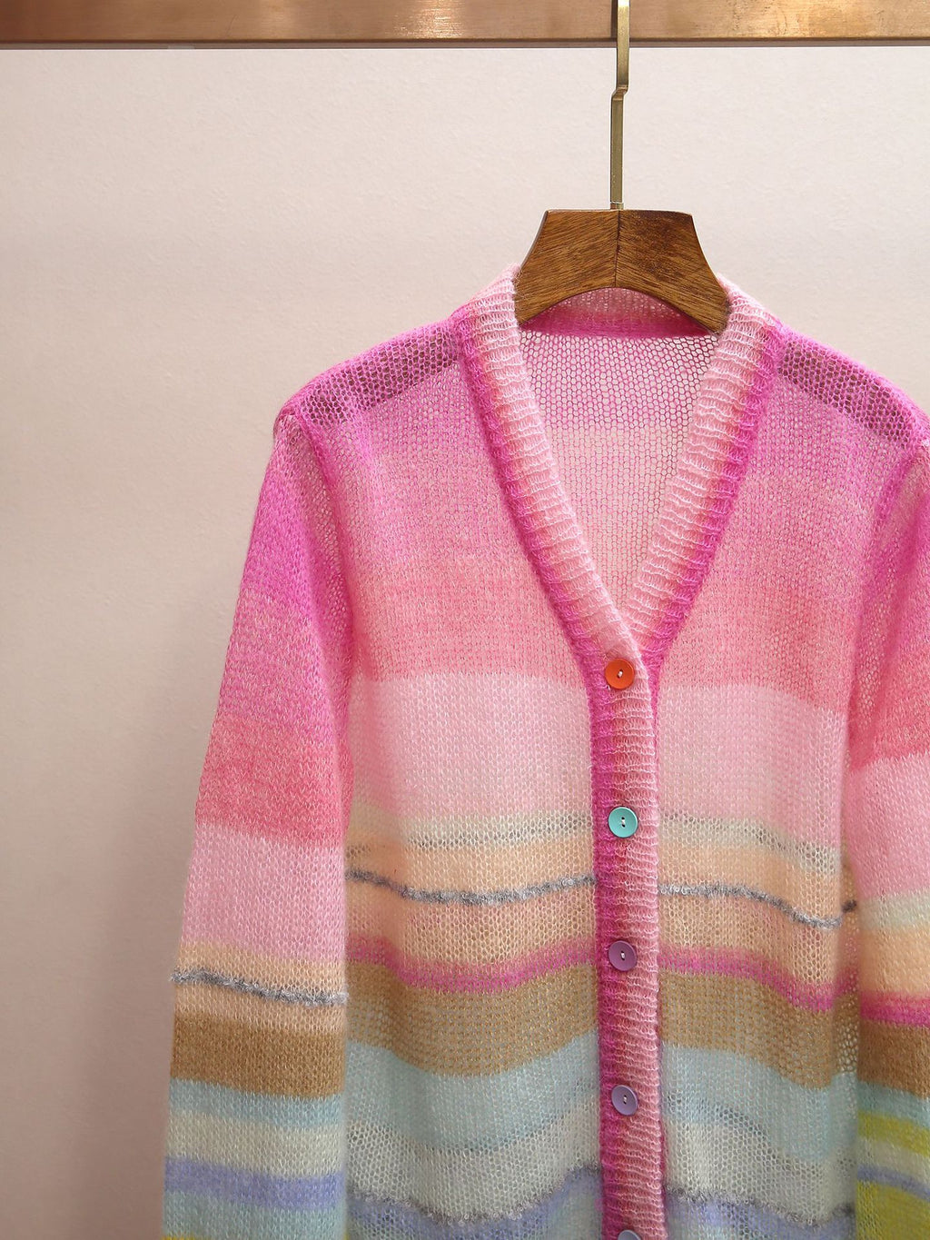 Pastel Rainbow Stripe Sheer Knit Cardigan