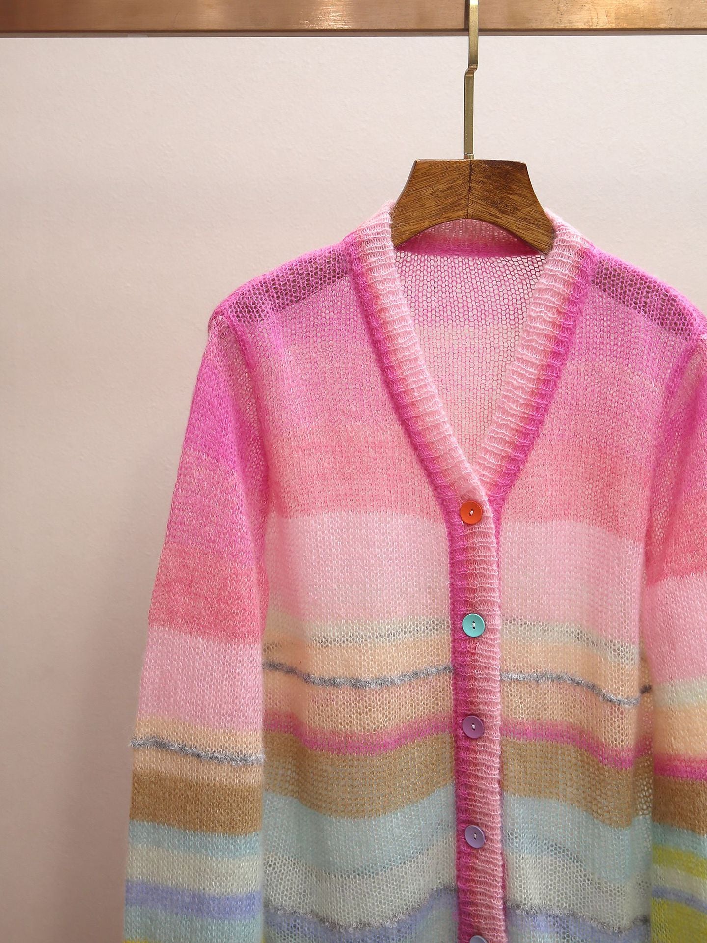 Pastel Rainbow Stripe Sheer Knit Cardigan