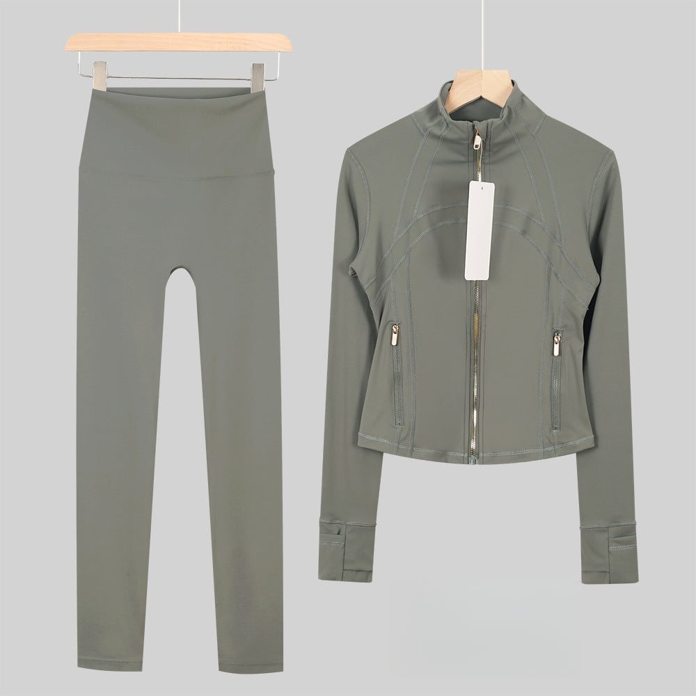 Women's Cropped Stand Collar Yoga Jacket Set | 9/4 Length Slim Fit Workout Tracksuit | Breathable Activewear for Gym & Lounge