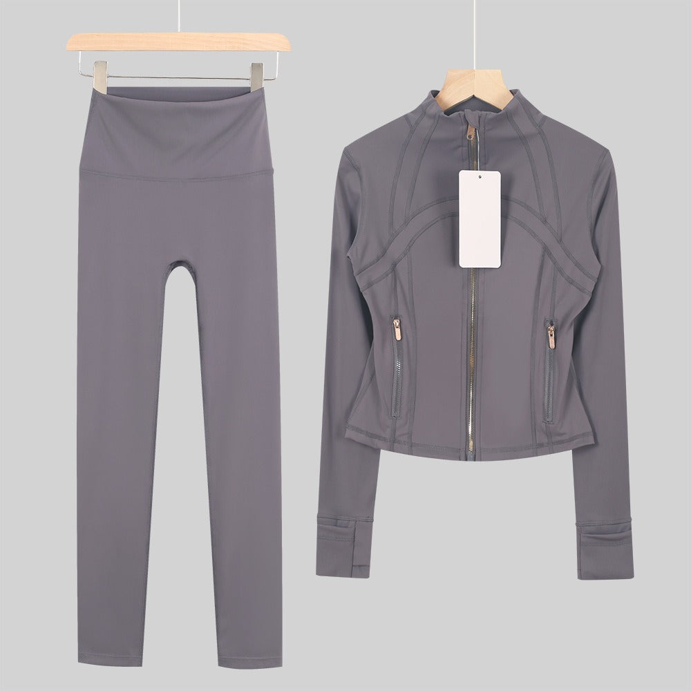 Women's Cropped Stand Collar Yoga Jacket Set | 9/4 Length Slim Fit Workout Tracksuit | Breathable Activewear for Gym & Lounge
