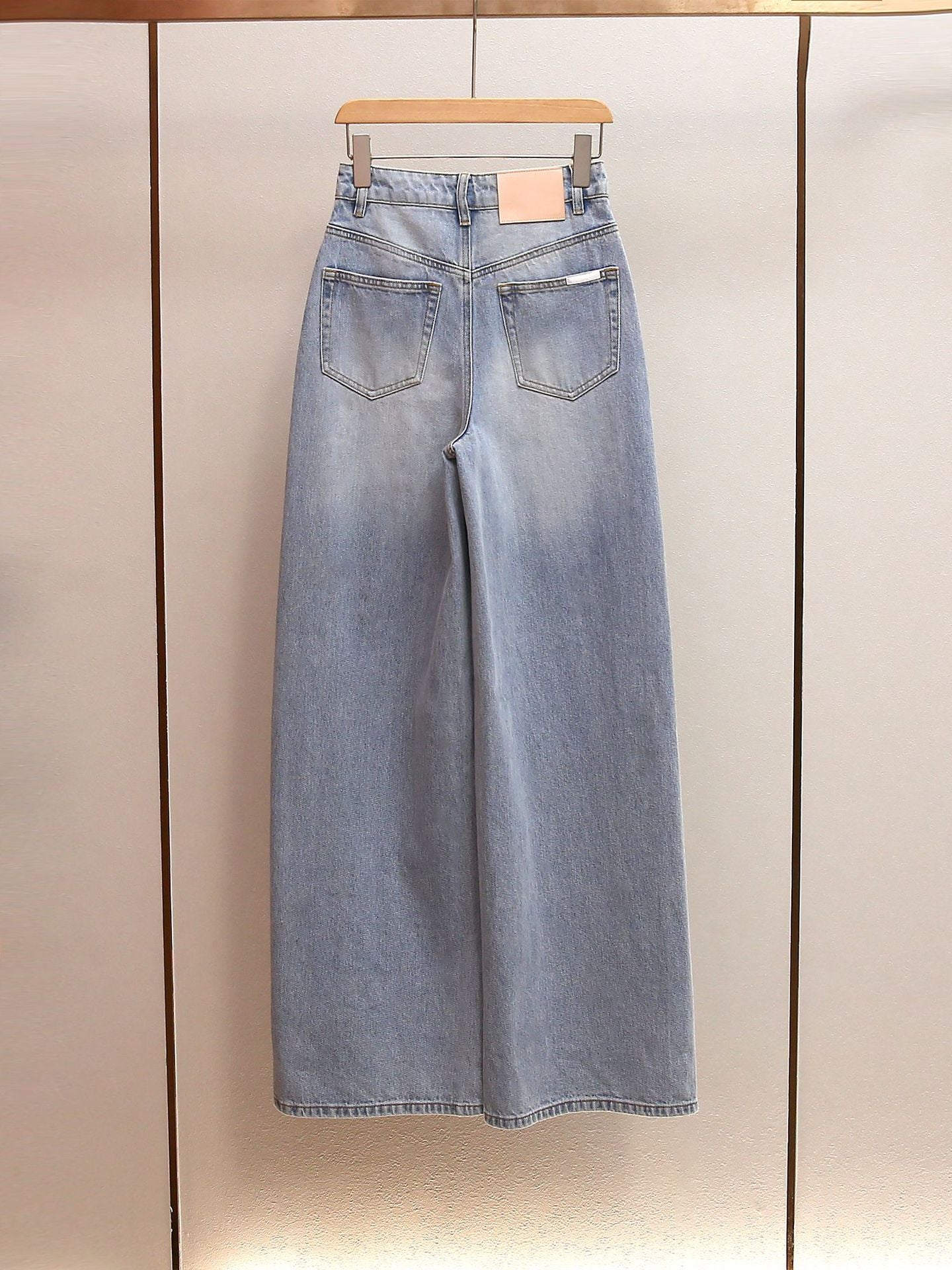 Rhinestone High Waist Wide Leg Jeans, Washed A-Line Commuter Denim Pants for Women