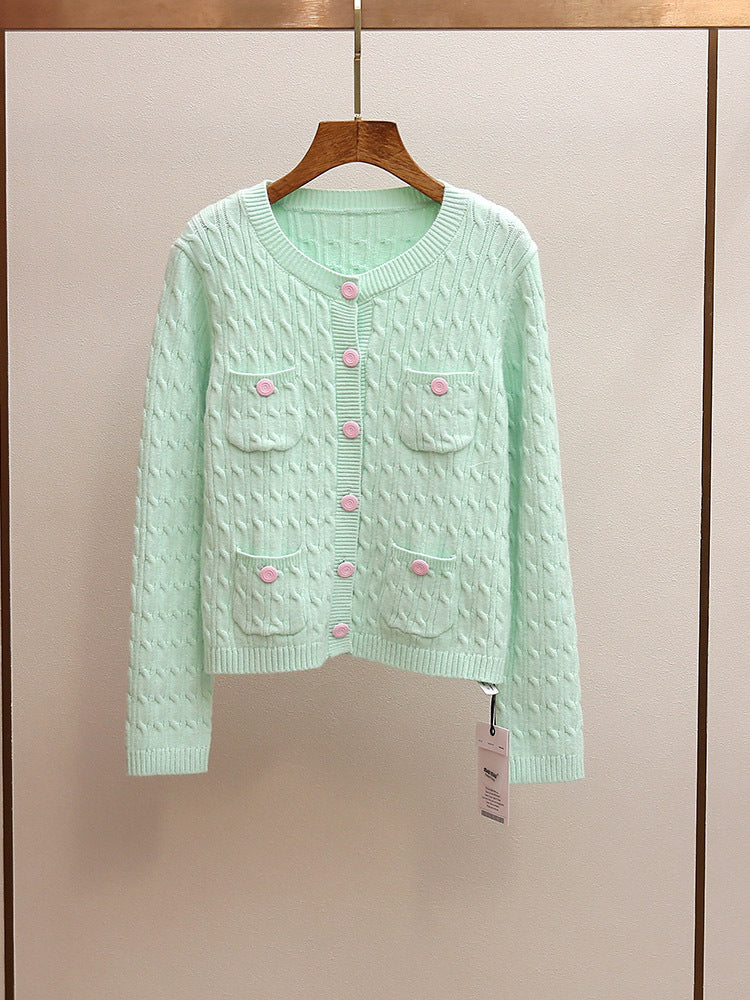 Women's Spring Mint Cable Knit Cardigan Jacket