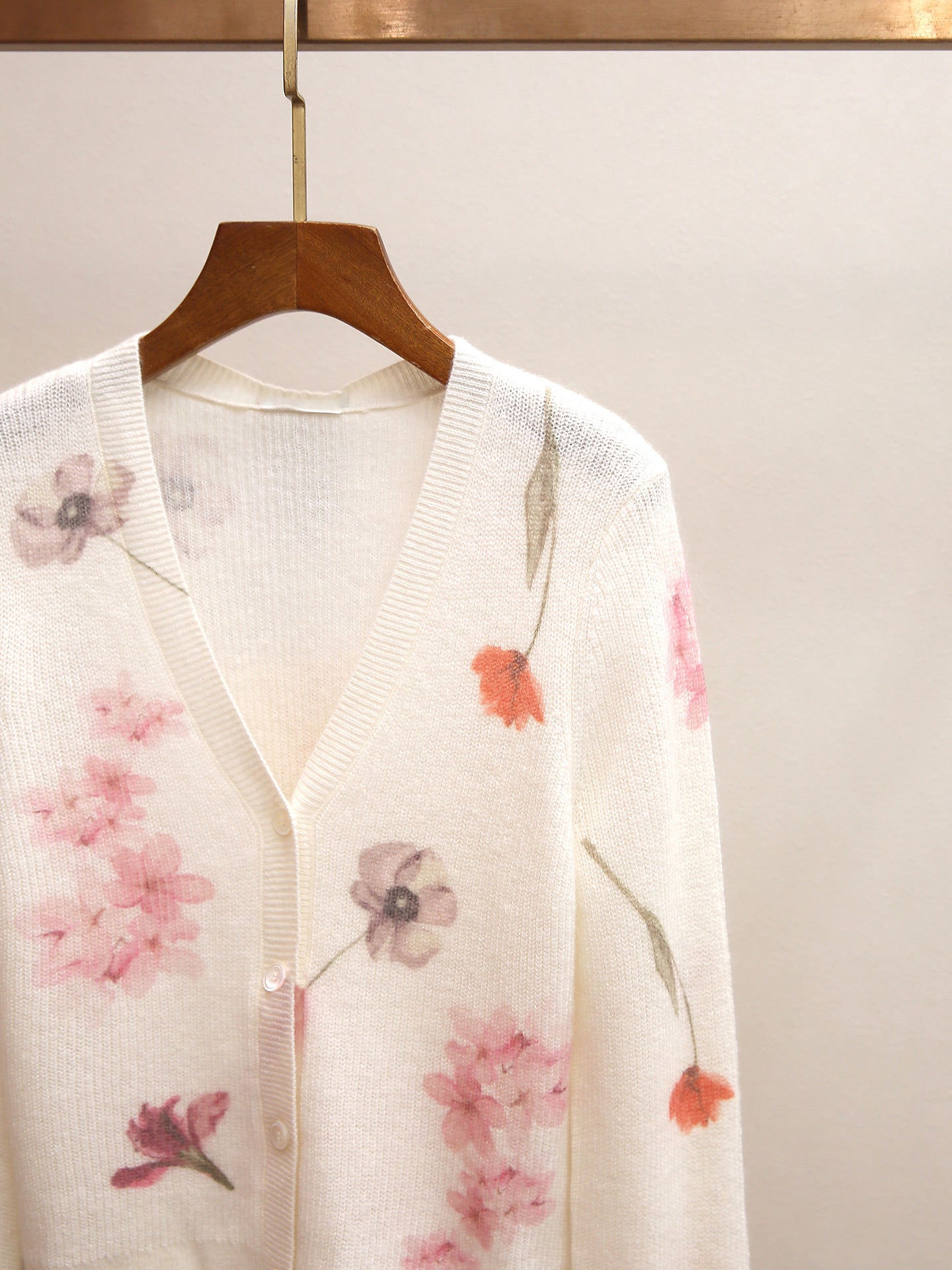 Watercolor Floral Print Sheer Knit Cardigan