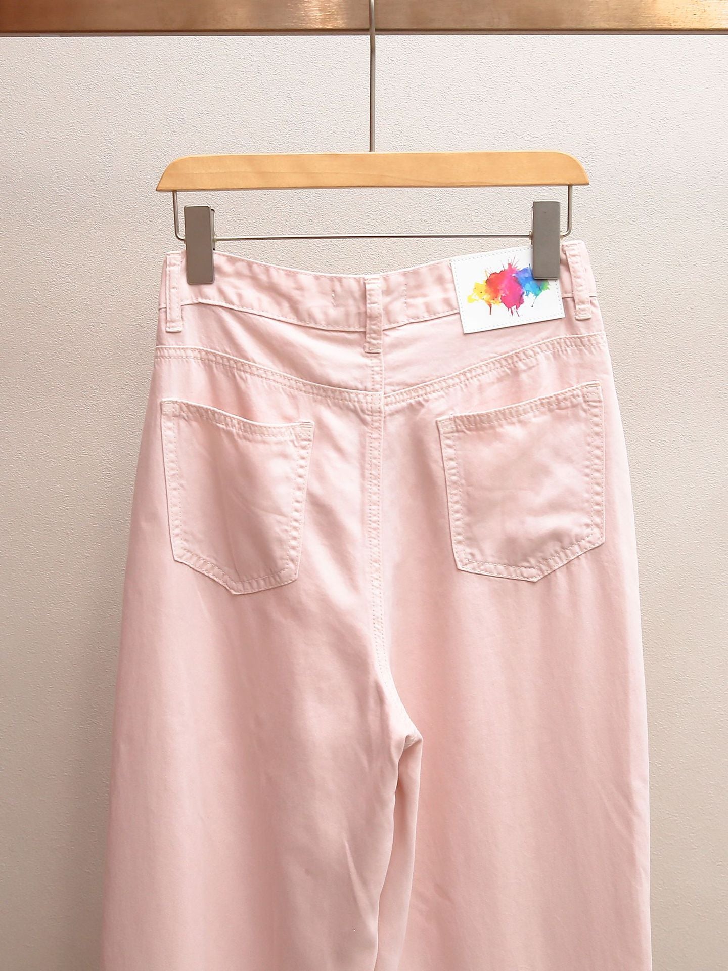 Sweet Pink Beaded & Rhinestone Wide Leg Jeans | American Style High Waist Denim Pants