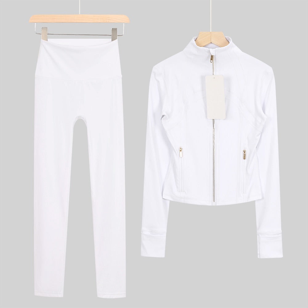 Women's Cropped Stand Collar Yoga Jacket Set | 9/4 Length Slim Fit Workout Tracksuit | Breathable Activewear for Gym & Lounge