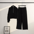 Women's Half-Zip Stand Collar Fleece Tracksuit Set – Oversized Scuba Hoodie & Wide Leg Yoga Pants for Workout & Lounge