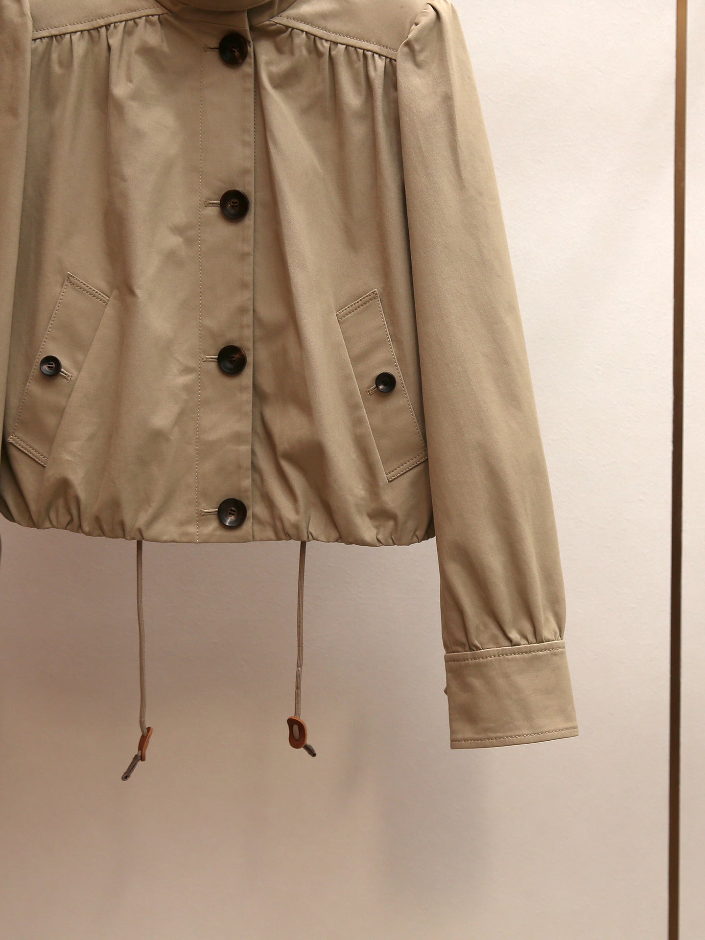 Khaki Retro Cropped Trench Jacket | Spring Utility Windbreaker Coat
