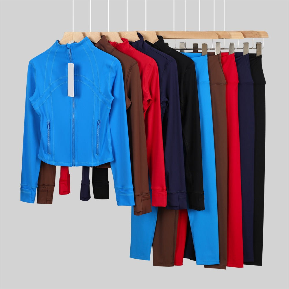 Women's Cropped Stand Collar Yoga Jacket Set | 9/4 Length Slim Fit Workout Tracksuit | Breathable Activewear for Gym & Lounge